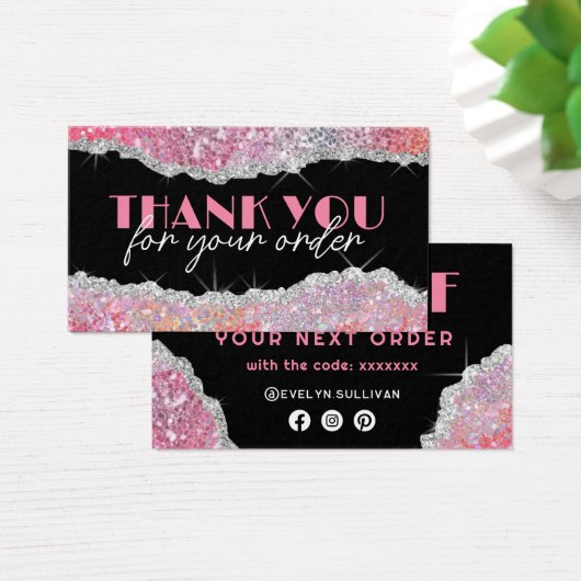 Roze zwarte glitterkaart visitekaartje (Bureau)