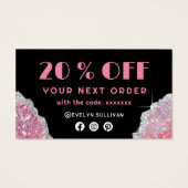 Roze zwarte glitterkaart visitekaartje (Achterkant)