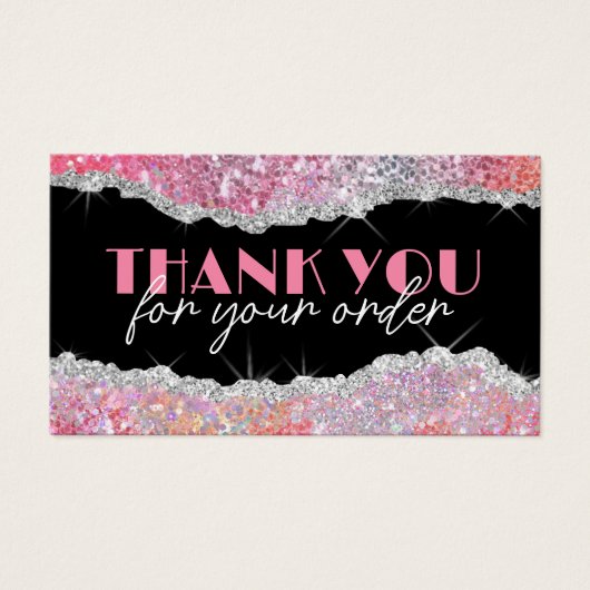 Roze zwarte glitterkaart visitekaartje (Voorkant)