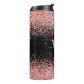 Roze zwarte glitters Elegante scriptnaam monogram Thermosbeker (Gedraaid links)
