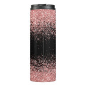 Roze zwarte glitters Elegante scriptnaam monogram Thermosbeker (Achterkant)