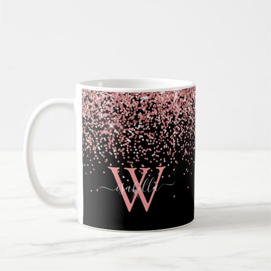 Roze zwarte glitters monogram koffiemok (Links)