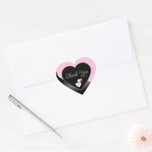Roze Zwarte Golvende Roze Goud met Hartjes Dank Je Hart Sticker (Envelop)