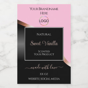 Roze Zwarte Golvende Roze Goud met Logo Productlab Voedselcontainer Etiket