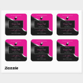 Roze Zwarte Golvende Zilveren Hartjes Productlabel Vierkante Sticker (Vel)