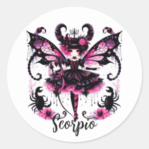 Roze Zwarte Gotische Fee Schorpioen Astrologie Ste Ronde Sticker