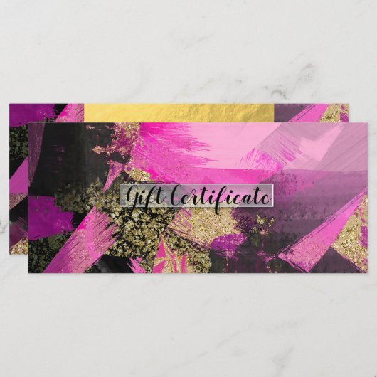 Roze zwarte gouden glitter modern cadeaubon (Voorkant / Achterkant)