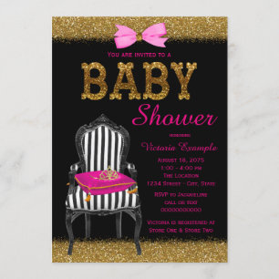 Roze Zwarte Gouden Prinses Stoel Baby Shower Kaart