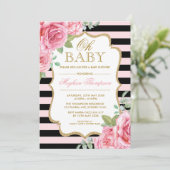 Roze zwarte gouden Roos Girl Baby shower Kaart (Staand voorkant)