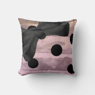 Roze & Zwarte Gouden Stippen Chic Strik Trend Glam Kussen