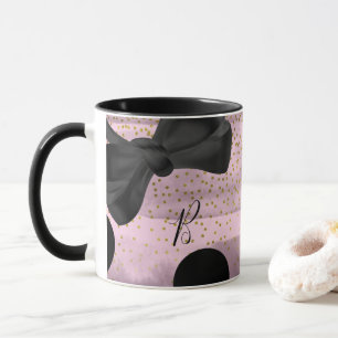 Roze & Zwarte Gouden Stippen Chic Strik Trend Glam Mok