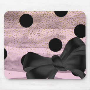 Roze & Zwarte Gouden Stippen Chic Strik Trendy Gla Muismat