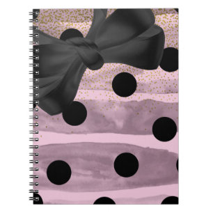 Roze & Zwarte Gouden Stippen Chic Strik Trendy Gla Notitieboek