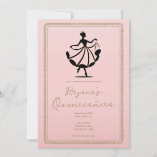 Roze Zwarte Gouden Walsende Dansende Prinses Feest Kaart