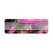 Roze zwarte goudglitter moderne Borstel Glam Party Etiket (Voorkant)