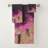 Roze zwarte goudglitter moderne borstelglam bad handdoek (Insitu)