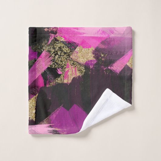 Roze zwarte goudglitter moderne borstelglam bad handdoek (Wasdoekje)