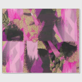 Roze zwarte goudglitter moderne borstelglam cadeaupapier (Vlak)