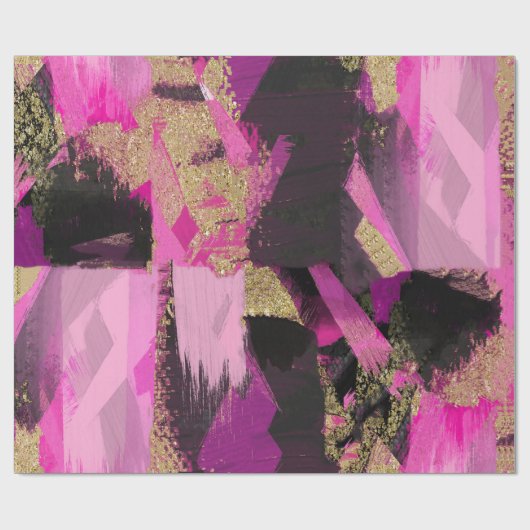 Roze zwarte goudglitter moderne borstelglam cadeaupapier (Vlak)