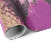 Roze zwarte goudglitter moderne borstelglam cadeaupapier (Rol Hoek)