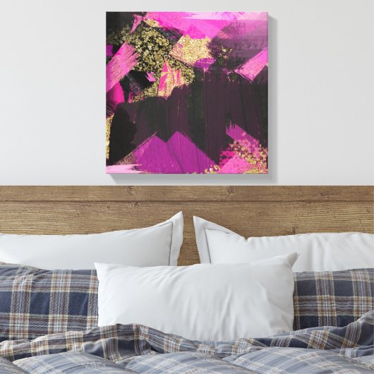 Roze zwarte goudglitter moderne borstelglam canvas afdruk (Insitu (Slaapkamer))