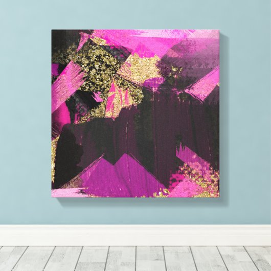 Roze zwarte goudglitter moderne borstelglam canvas afdruk (Insitu (Houten vloer))