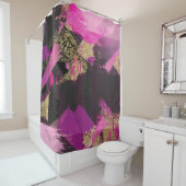 Roze zwarte goudglitter moderne borstelglam douchegordijn (In situ)