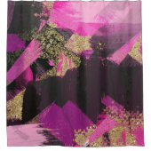 Roze zwarte goudglitter moderne borstelglam douchegordijn (Voorkant)