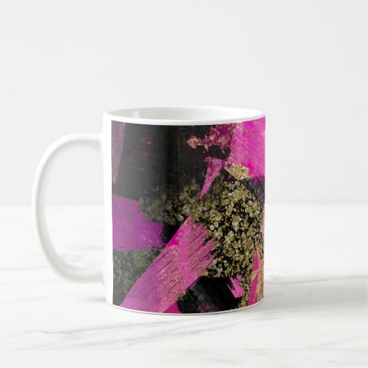Roze zwarte goudglitter moderne borstelglam koffiemok (Links)