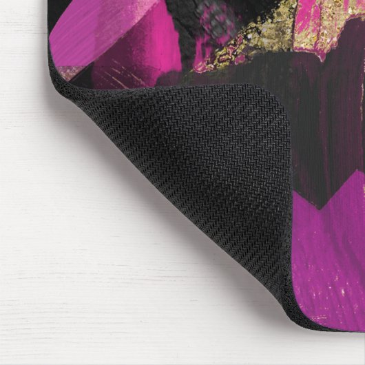 Roze zwarte goudglitter moderne borstelglam muismat (Hoek)