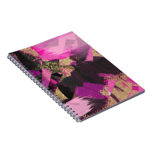 Roze zwarte goudglitter moderne borstelglam notitieboek (Rechterzijde)
