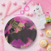 Roze zwarte goudglitter moderne borstelglam papieren bordje (Feest)