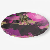 Roze zwarte goudglitter moderne borstelglam papieren bordje (Gekanteld)