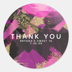 Roze zwarte goudglitter moderne borstelglam ronde sticker