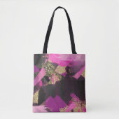 Roze zwarte goudglitter moderne borstelglam tote bag (Voorkant)
