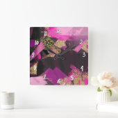 Roze zwarte goudglitter moderne borstelglam vierkante klok (Huis)