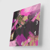 Roze zwarte goudglitter moderne borstelglam vierkante klok (Hoek)
