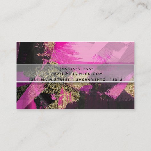 Roze zwarte goudglitter moderne borstelglam visitekaartje (Achterkant)