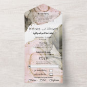 Roze zwarte goudWaterverf - Moderne bruiloft All In One Uitnodiging (Binnen)