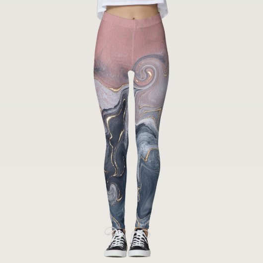 Roze zwarte grijze decoratieve Waterverf marmer Leggings (Voorkant)