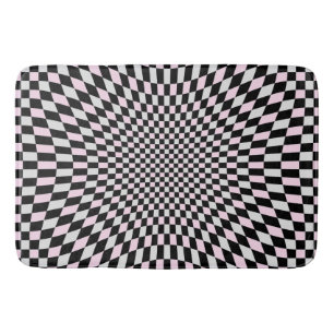 Roze Zwarte Grijze Trippy Dambord Patroon Badmat