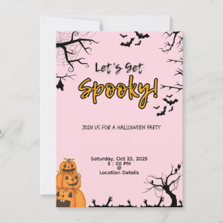 Roze & Zwarte Halloween-feestuitnodiging Kaart