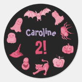 Roze zwarte Halloween verjaardag Ronde Sticker (Voorkant)