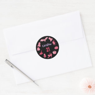 Roze zwarte Halloween verjaardag Ronde Sticker