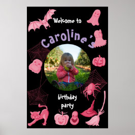 Roze Zwarte Halloween Verjaardagsfeest welkom post Poster