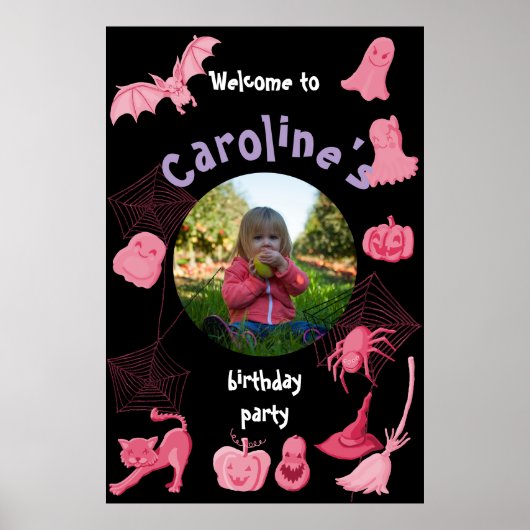 Roze Zwarte Halloween Verjaardagsfeest welkom post Poster (Voorkant)