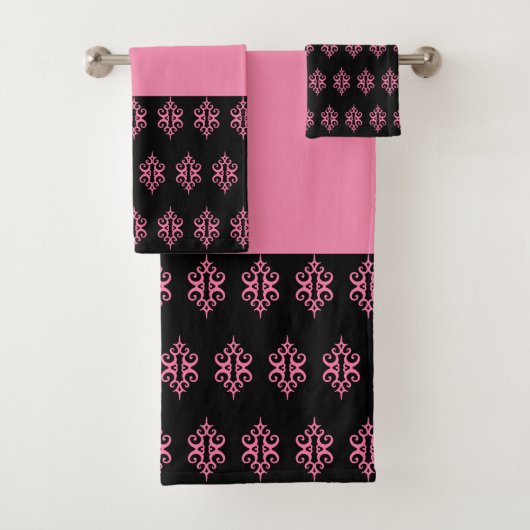 Roze zwarte handdoekset bad handdoek (Insitu)