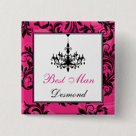 Roze zwarte handelaarster Best Man Pin Vierkante Button 5,1 Cm