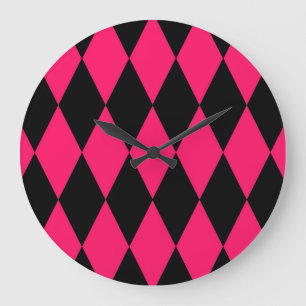 Roze Zwarte Harlekijn Diamanten Dambord Patroon On Grote Klok
