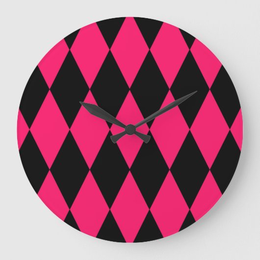 Roze Zwarte Harlekijn Diamanten Dambord Patroon On Grote Klok (Voorkant)
